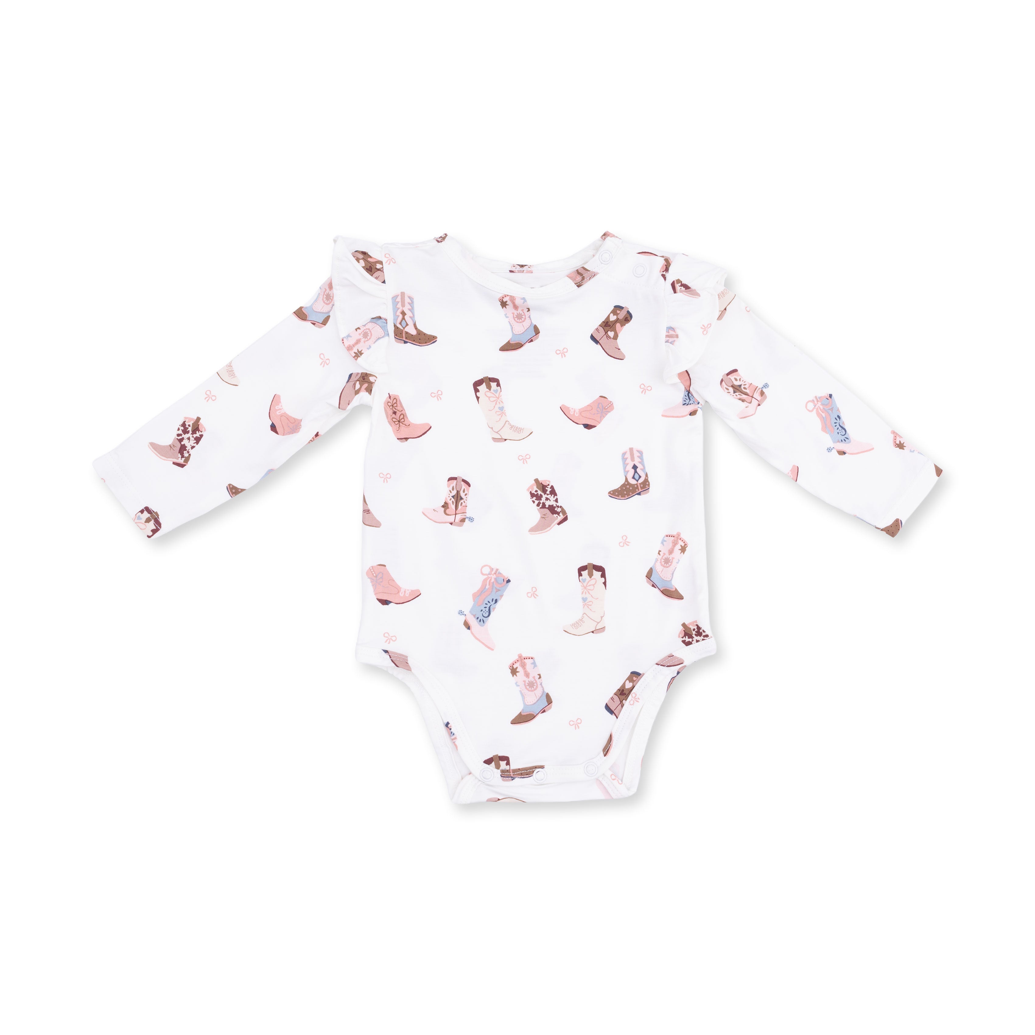 Ruffle Sleeve Bodysuit with Snap Shoulder (Buckarette Boots)