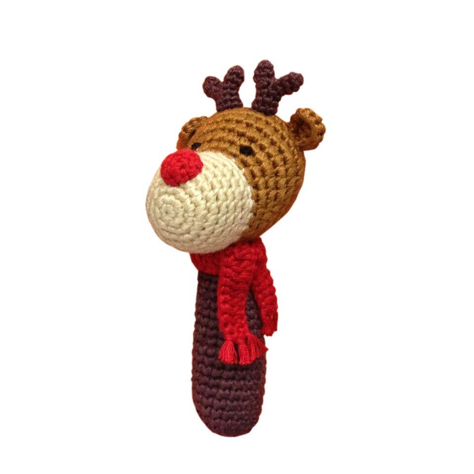 Holiday Stick Crocheted Rattle (Reindeer)