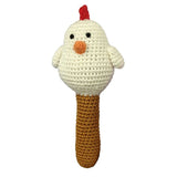 White Hen Stick Crocheted Rattle