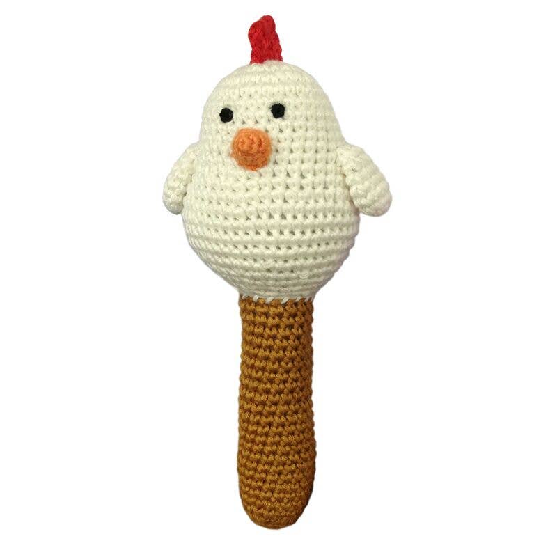 White Hen Stick Crocheted Rattle