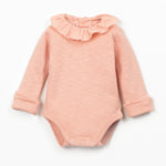 Long-sleeve Bodysuit with Collar Detail (Salmon)