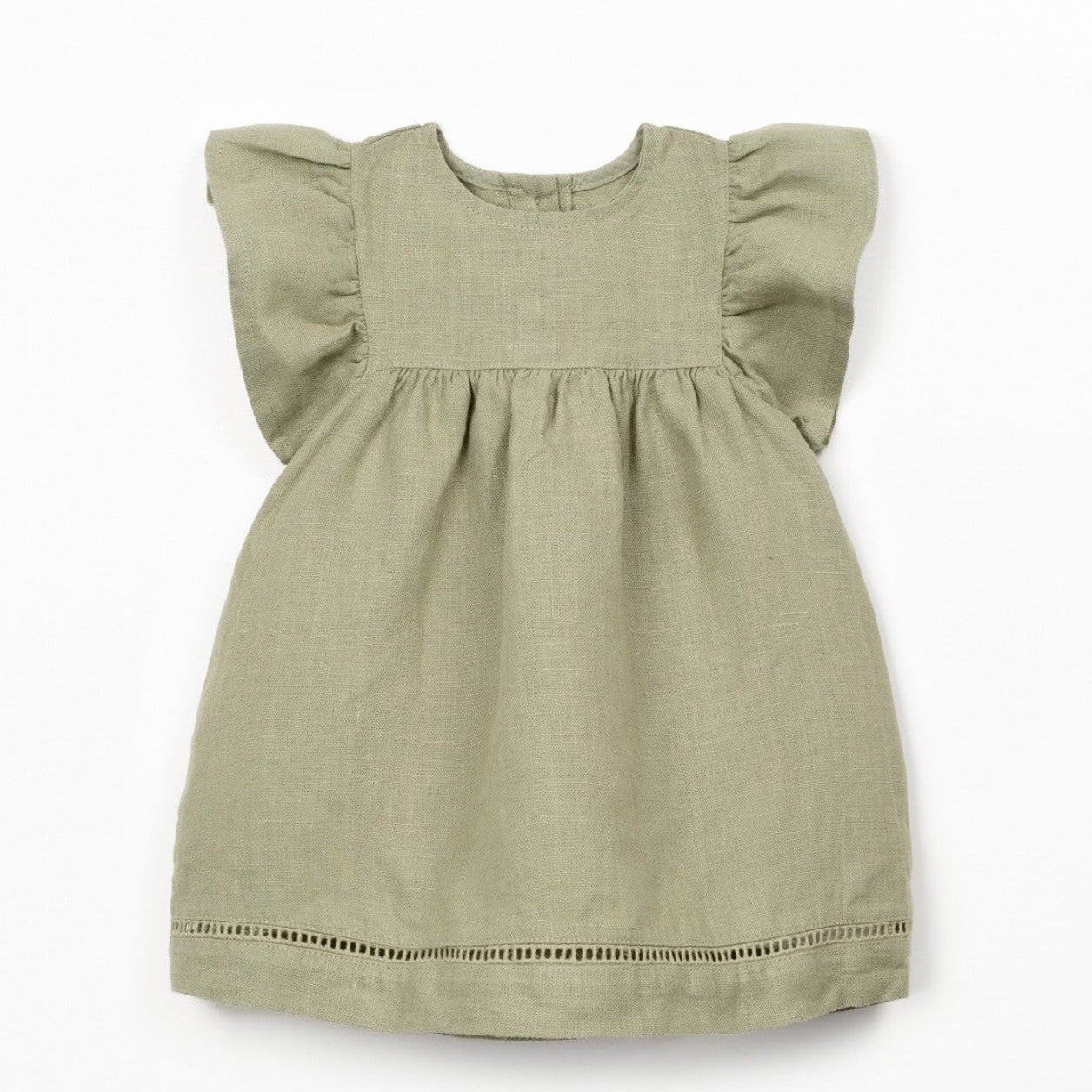Linen Puff Sleeve Dress (Khaki Green)