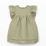 Linen Puff Sleeve Dress (Khaki Green)