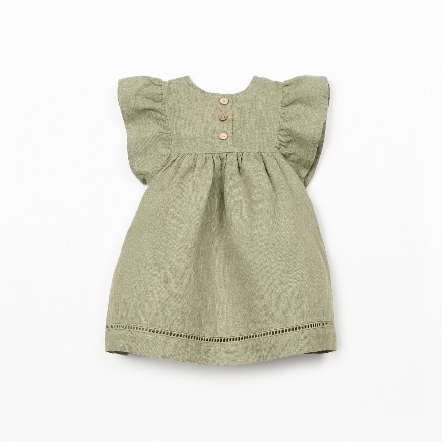 Linen Puff Sleeve Dress (Khaki Green)