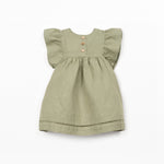 Linen Puff Sleeve Dress (Khaki Green)