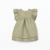 Linen Puff Sleeve Dress (Khaki Green)