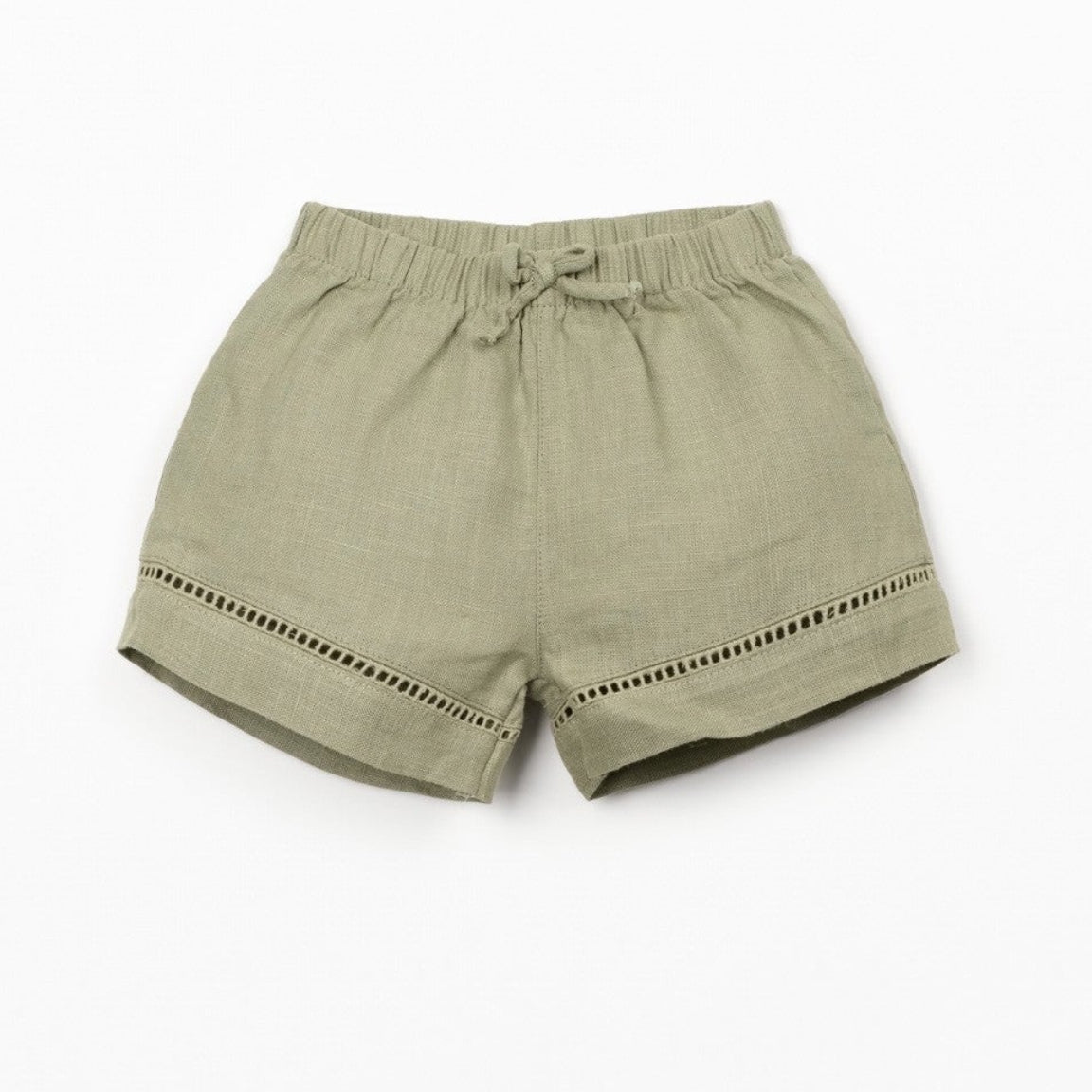 Linen Shorts with Lace Detail (Khaki Green)