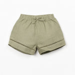 Linen Shorts with Lace Detail (Khaki Green)
