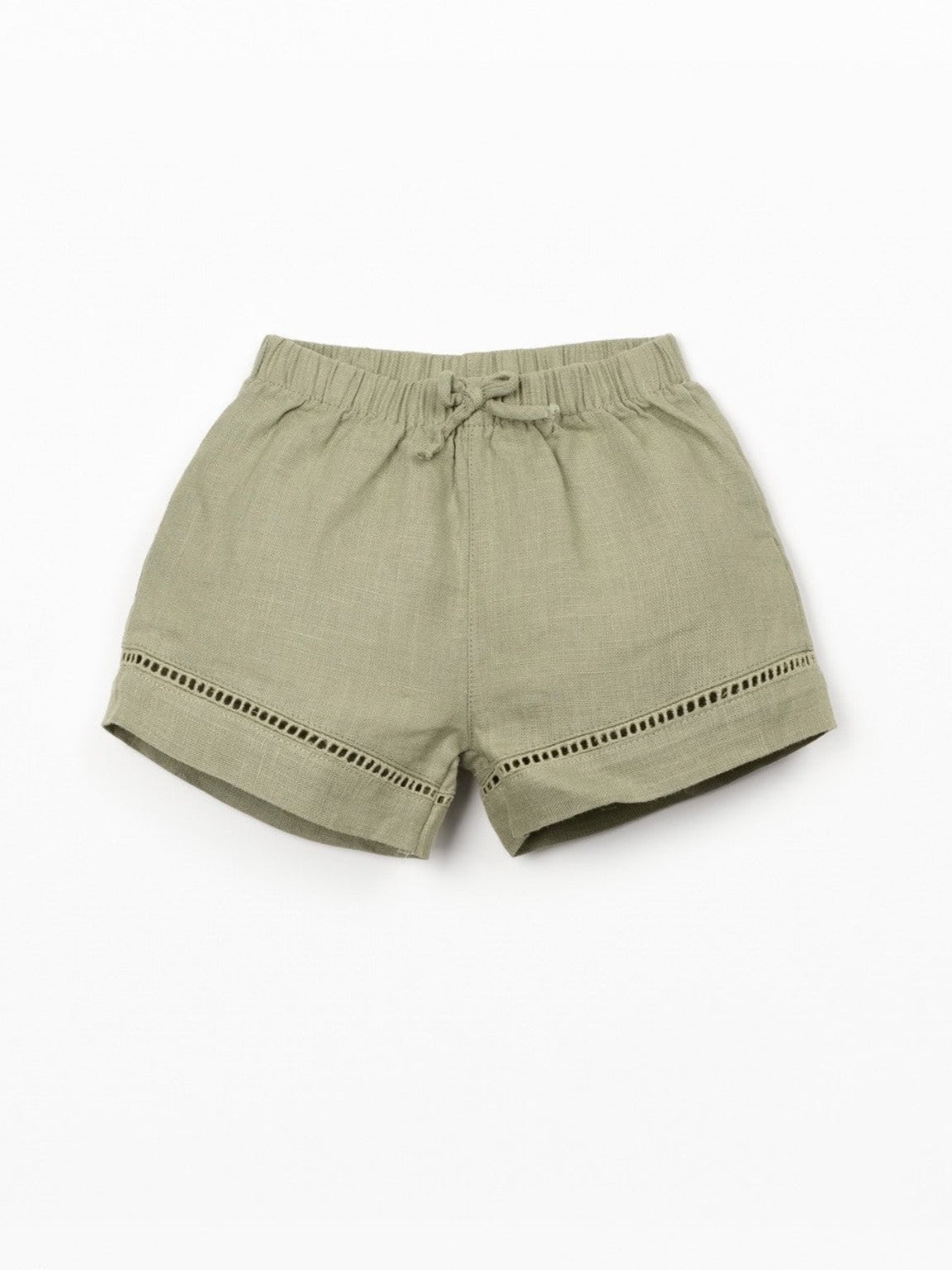 Linen Shorts with Lace Detail (Khaki Green)