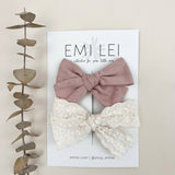Alligator Clip Bow Set (2 Pack in Textured Mauve & Linen Lace)