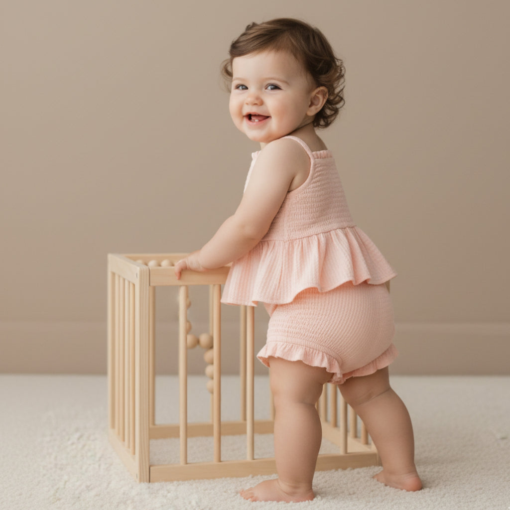 Organic Smocked Top And Bloomer Set (Blush)