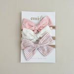 Set of 3 Bow Headbands & Clips (Pink Daisy & Stripe)