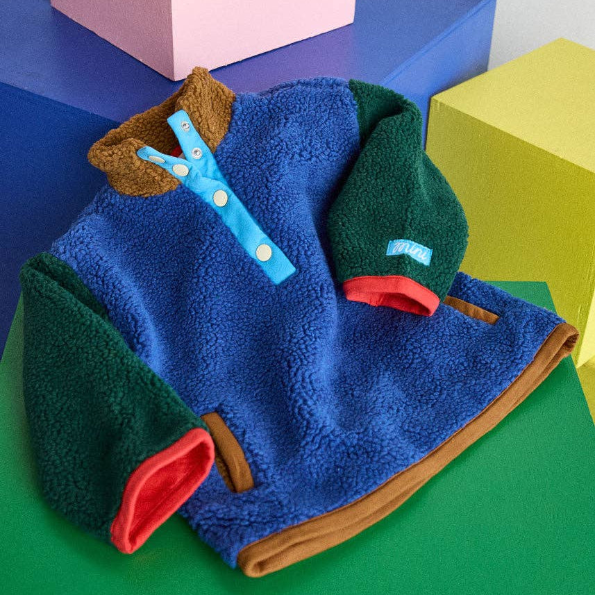 Color Block Fleece Pullover (Blue)