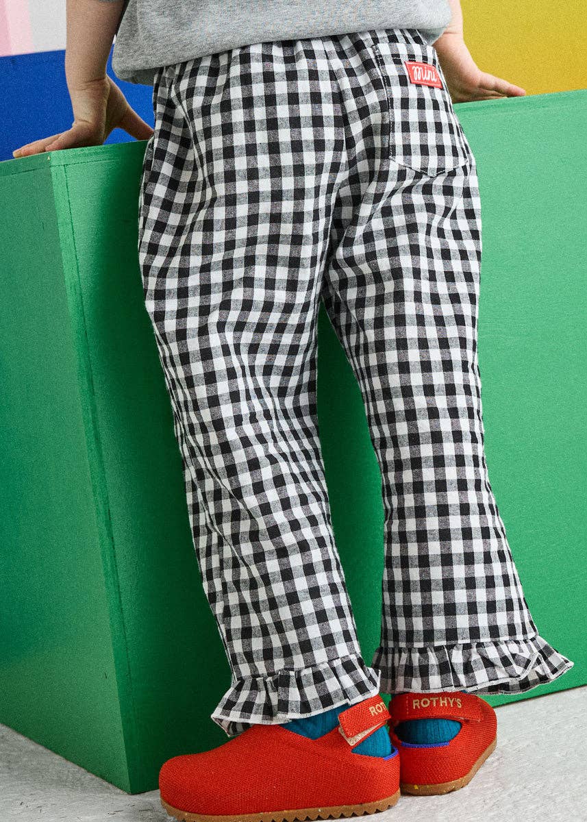Gingham Ruffle Hem Pant (Black & White)