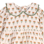 Ina Block Print Floral Linen Baby Dress & Bloomer Set (Mustard Floral)