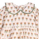Ina Block Print Floral Linen Baby Dress & Bloomer Set (Mustard Floral)