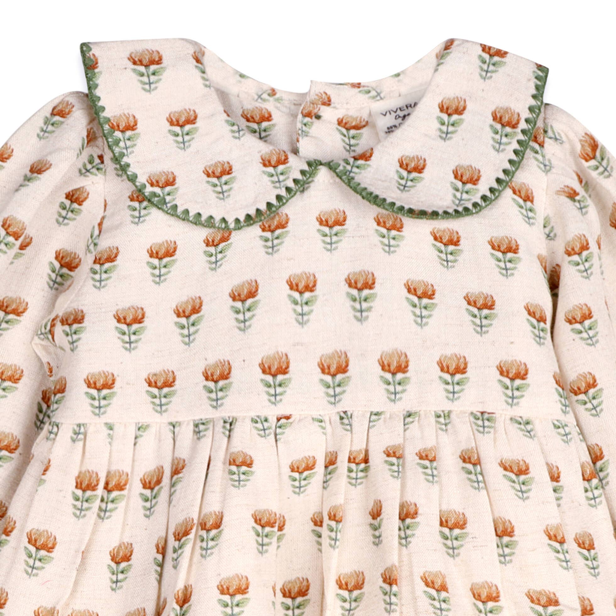 Ina Block Print Floral Linen Baby Dress & Bloomer Set (Mustard Floral)