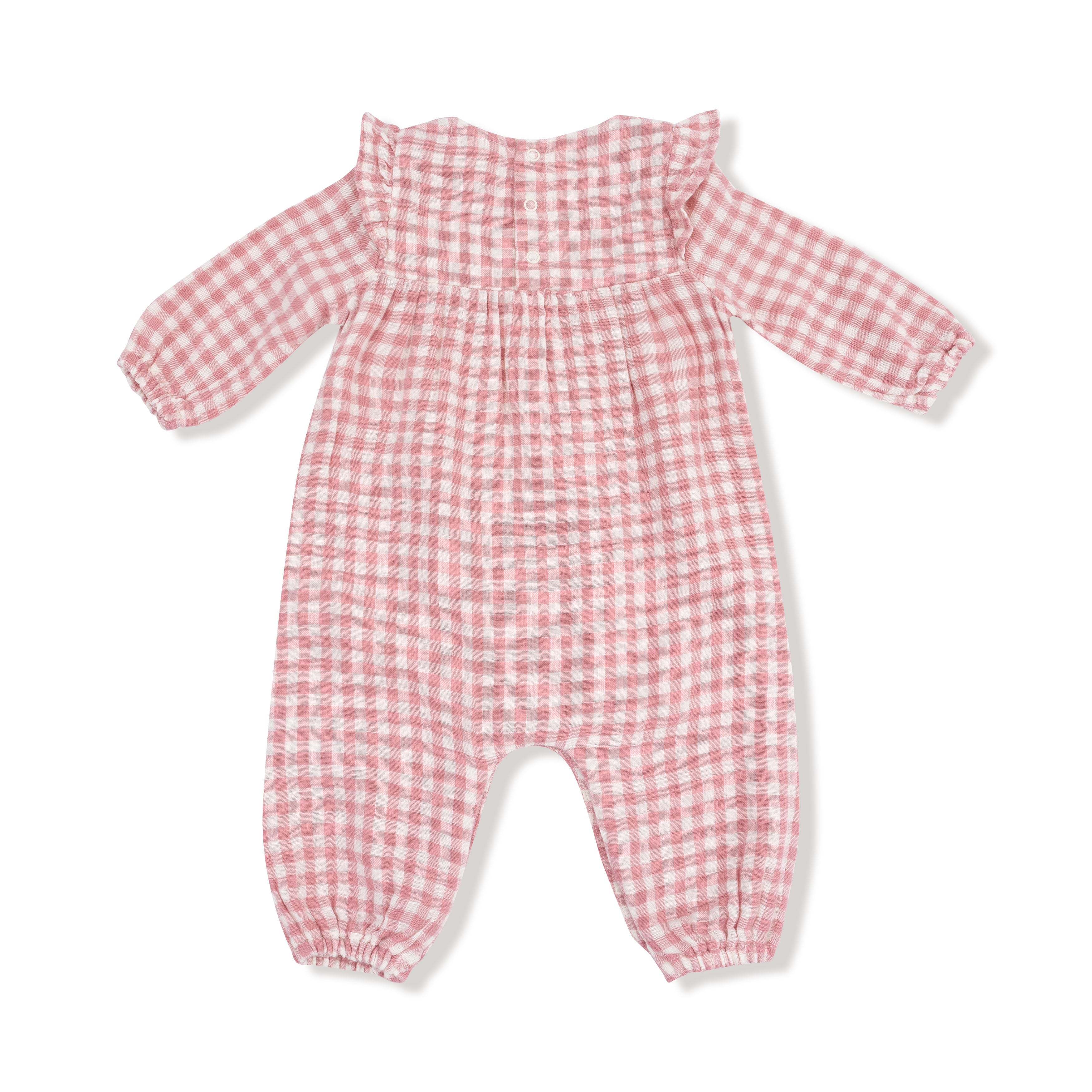Plaid Ruffle Sleeve Romper (Rose Pink)