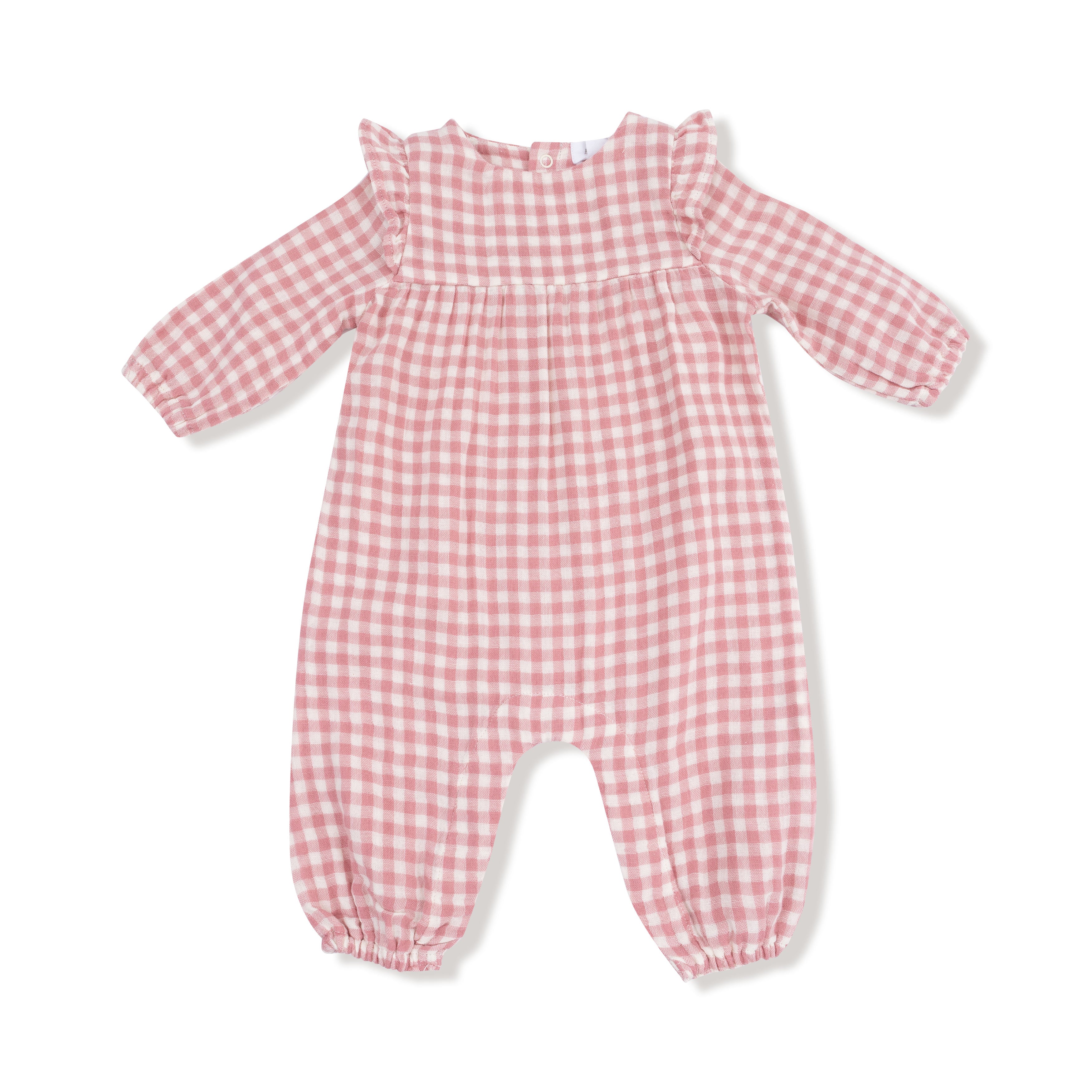 Plaid Ruffle Sleeve Romper (Rose Pink)