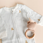 Layette Long Sleeve Zipper Romper (Teddy Bear Stripe)