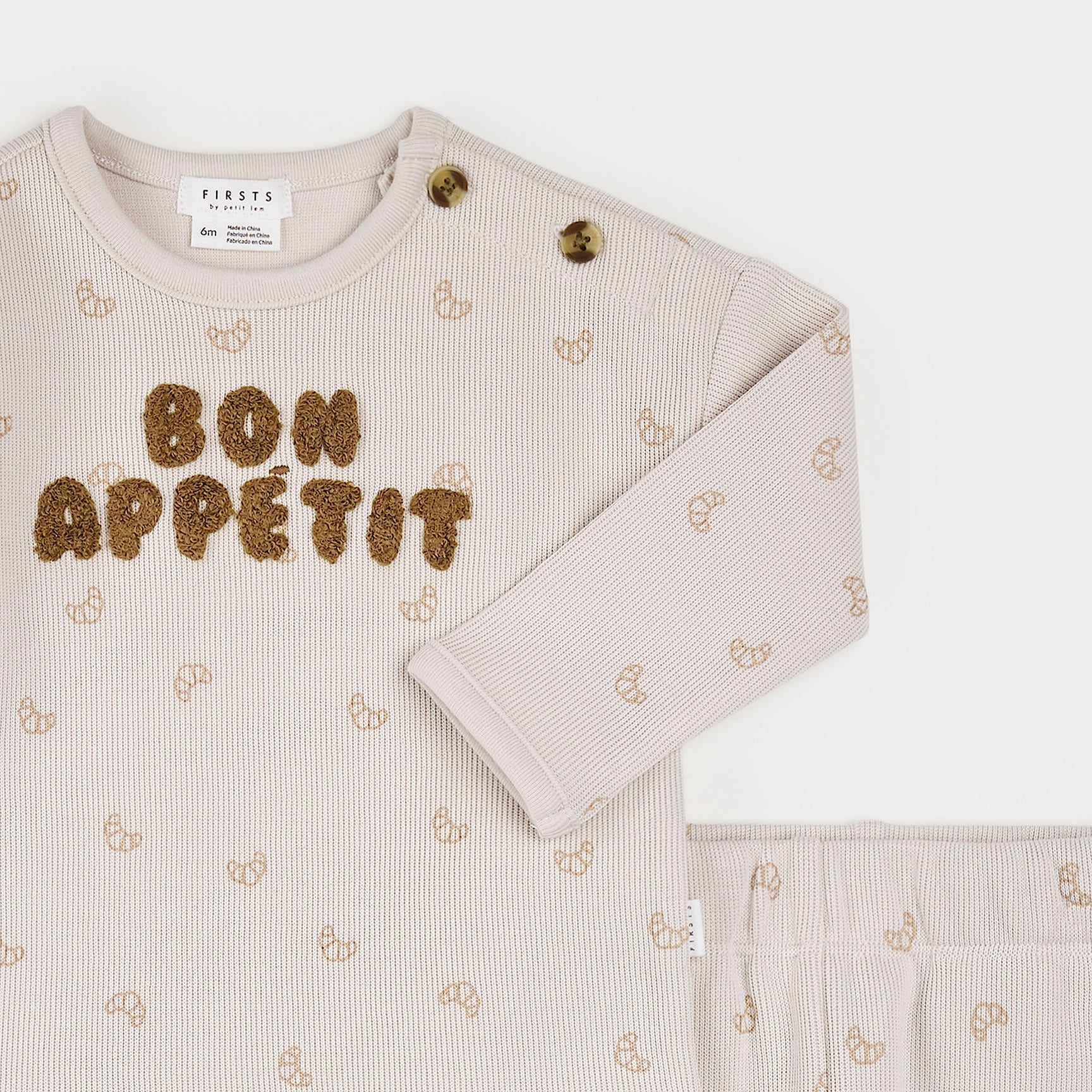 2-Piece Set Long Sleeve Top + Pant Knit (Beige)