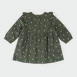 Sweet Floral Corduroy Dress Set (Dark Green)