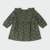 Sweet Floral Corduroy Dress Set (Dark Green)