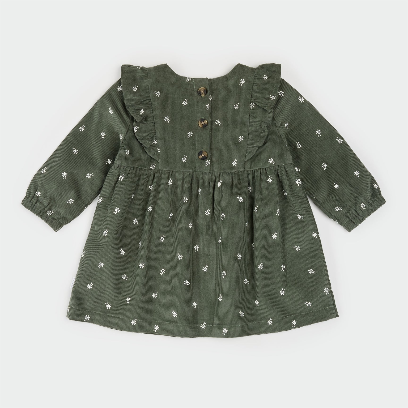 Sweet Floral Corduroy Dress Set (Dark Green)