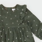 Sweet Floral Corduroy Dress Set (Dark Green)