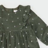 Sweet Floral Corduroy Dress Set (Dark Green)