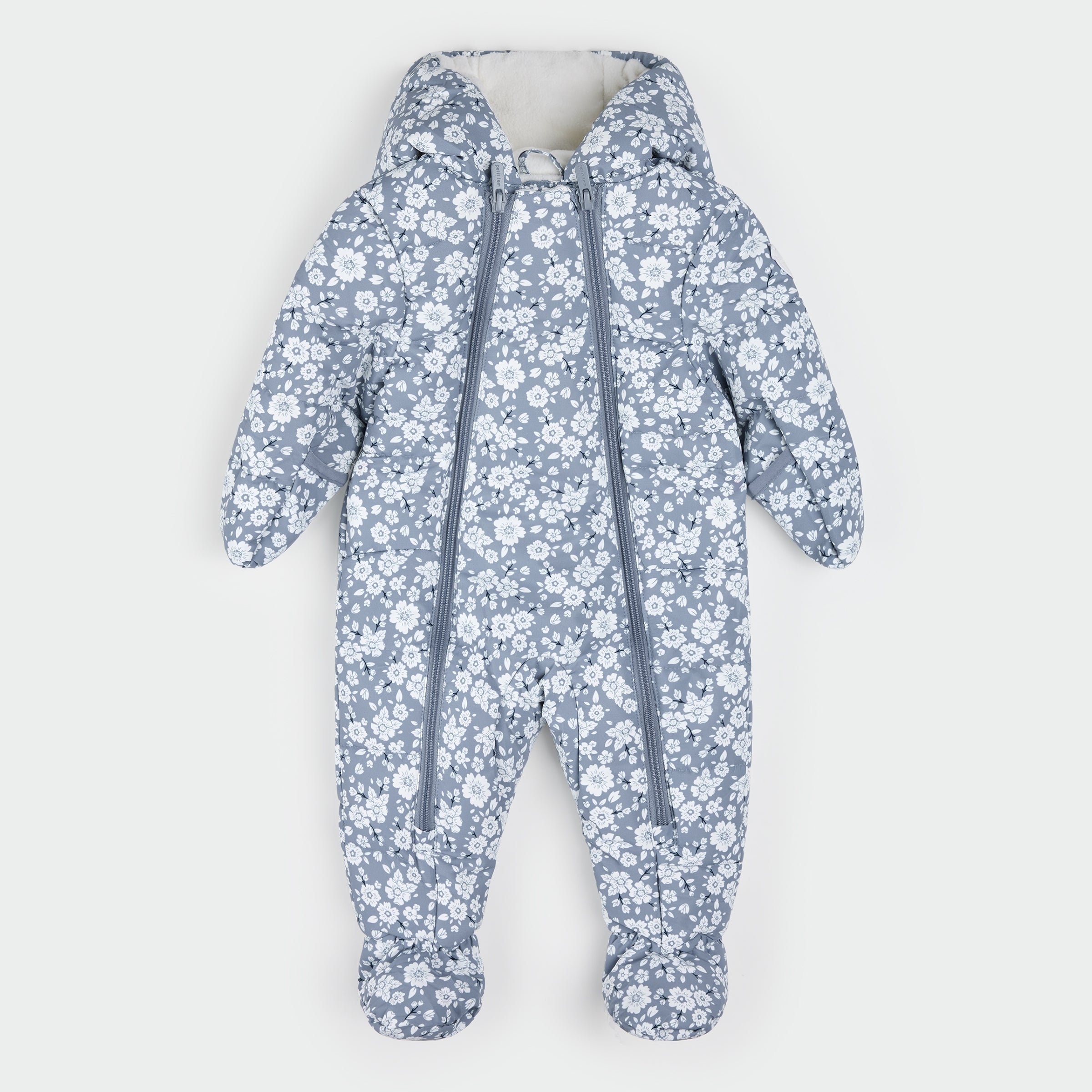 Primrose Print on Slate Hooded Baby Snowsuit