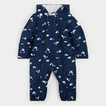 Polar Bear Print on Blueberry Hooded Footless Baby Snowsuit