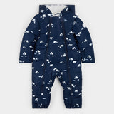 Polar Bear Print on Blueberry Hooded Footless Baby Snowsuit