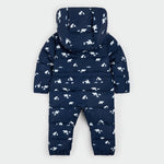 Polar Bear Print on Blueberry Hooded Footless Baby Snowsuit