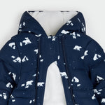 Polar Bear Print on Blueberry Hooded Footless Baby Snowsuit