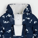 Polar Bear Print on Blueberry Hooded Footless Baby Snowsuit