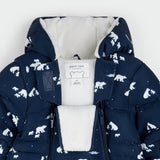Polar Bear Print on Blueberry Hooded Footless Baby Snowsuit
