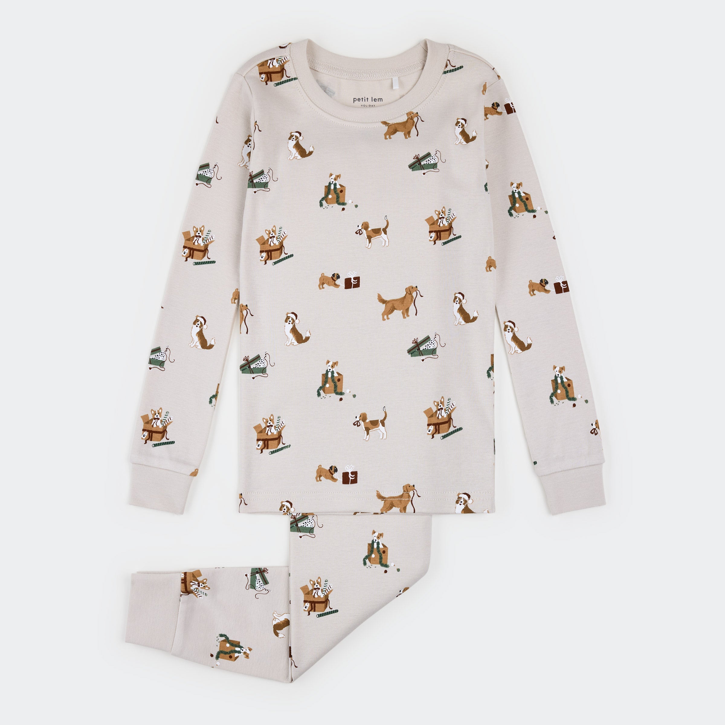 Santa Paws Print on Crème PJ Set