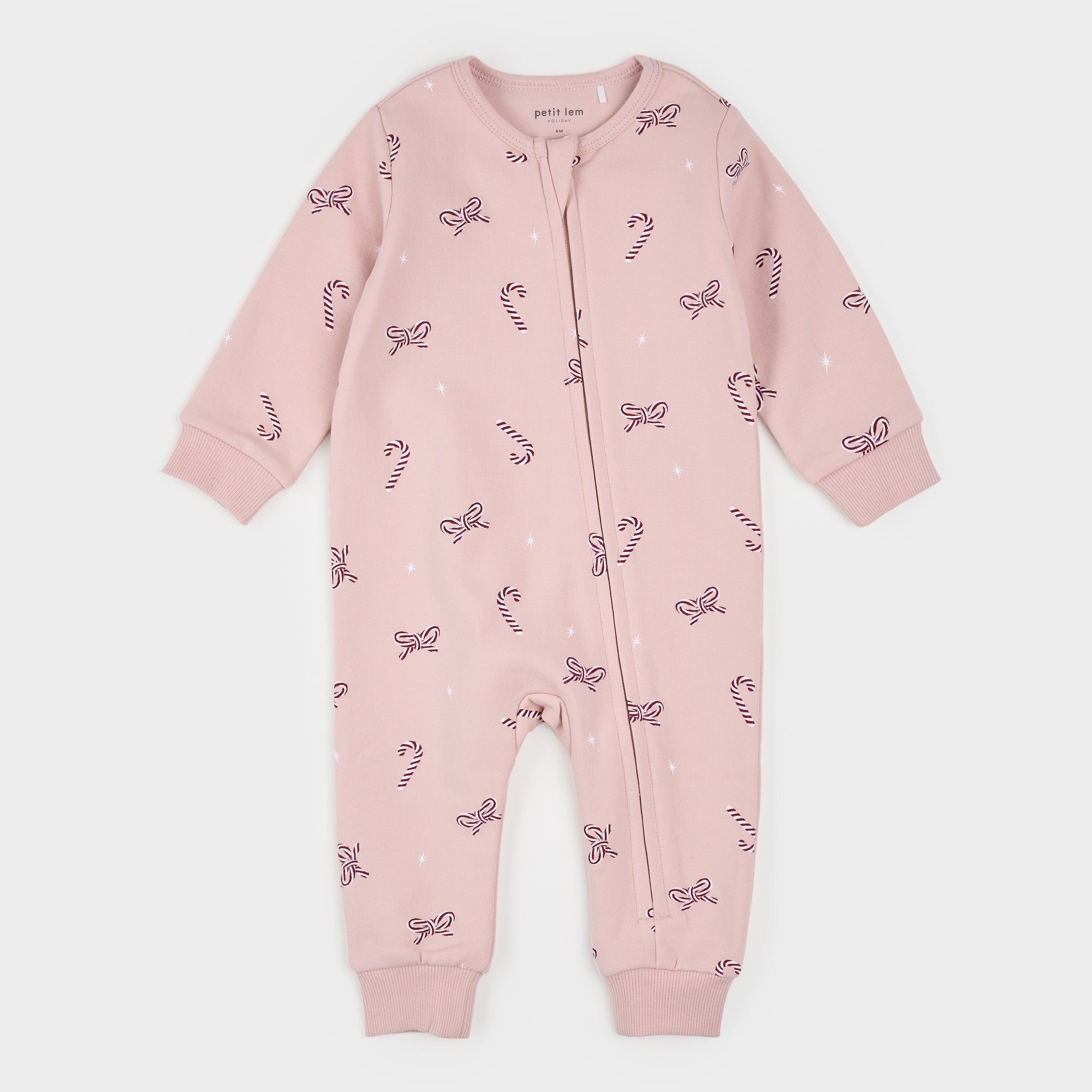 Candy Cane Dreams Print on Rose Fleece Playsuit