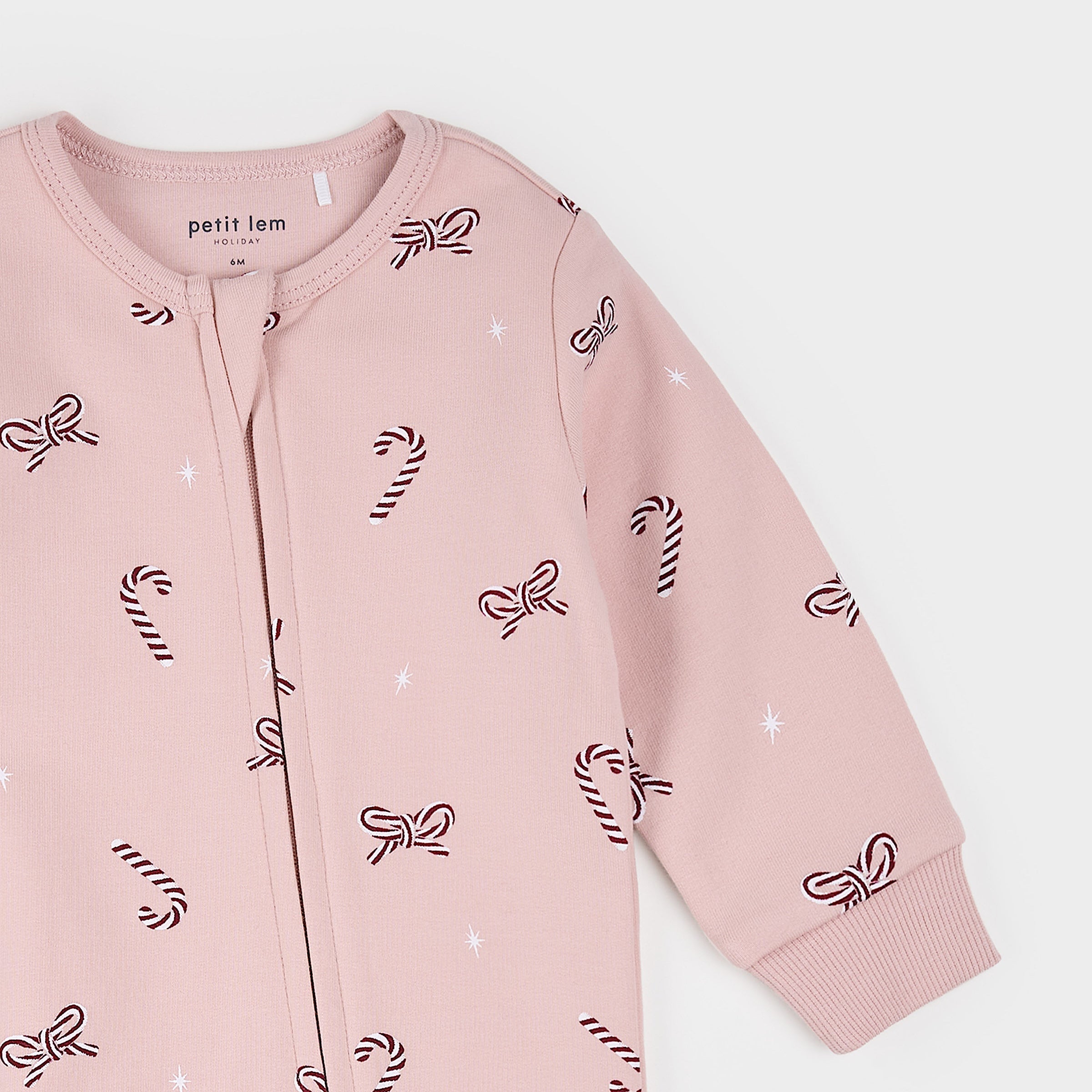 Candy Cane Dreams Print on Rose Fleece Playsuit