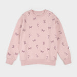 Candy Cane Dreams Print on Rose Fleece Sweatshirt