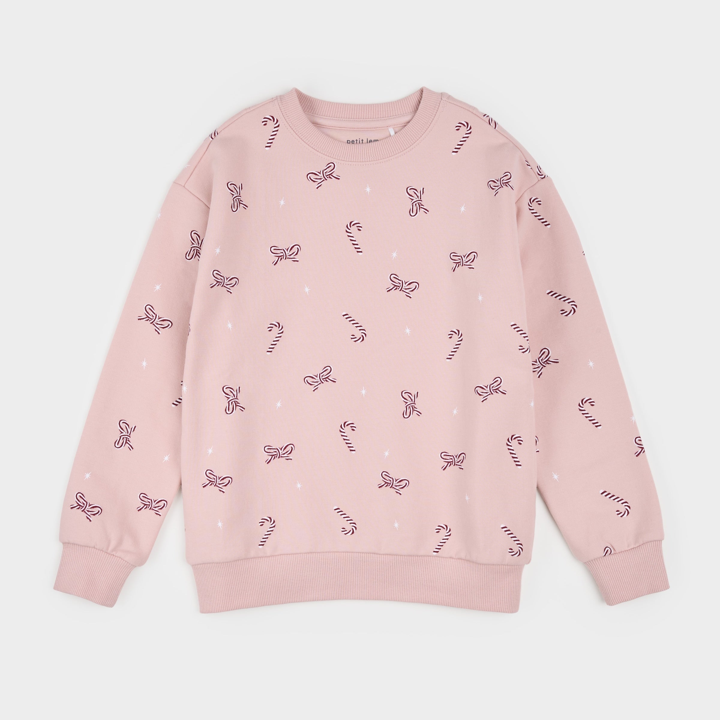 Candy Cane Dreams Print on Rose Fleece Sweatshirt