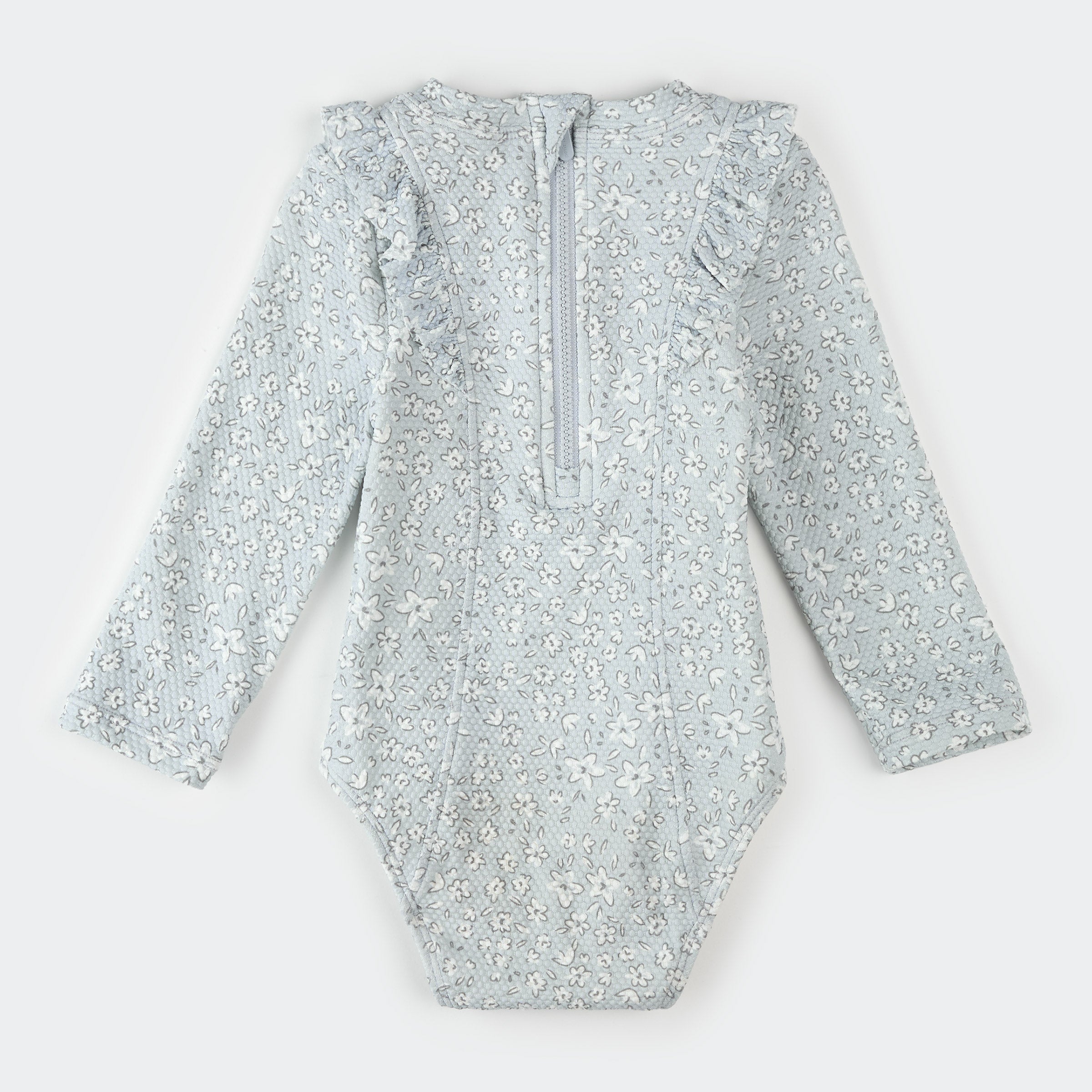 Vintage Flowers Long-Sleeve Child Swimsuit (Light Blue)