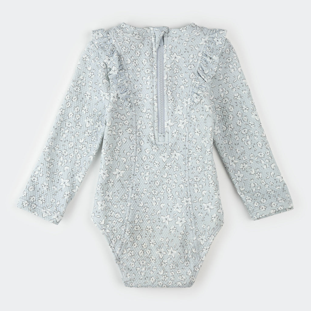 Vintage Flowers Long-Sleeve Child Swimsuit (Light Blue)