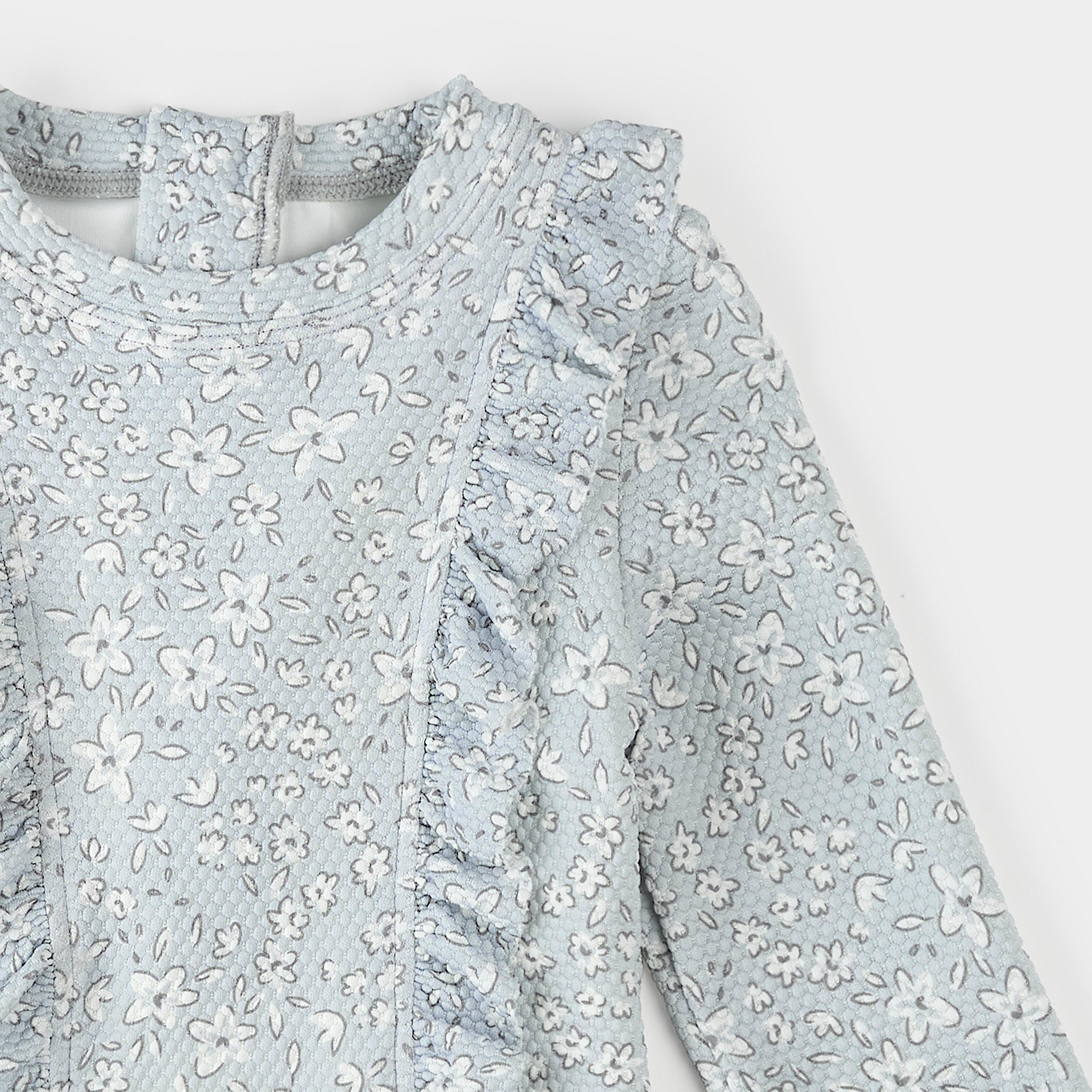Vintage Flowers Long-Sleeve Baby Swimsuit (Light Blue)