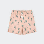 Cactus Print on Coral Swim Trunks