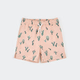 Cactus Print on Coral Swim Trunks