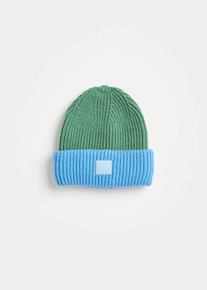 Toddler Two-Tone Beanie (Green & Blue)