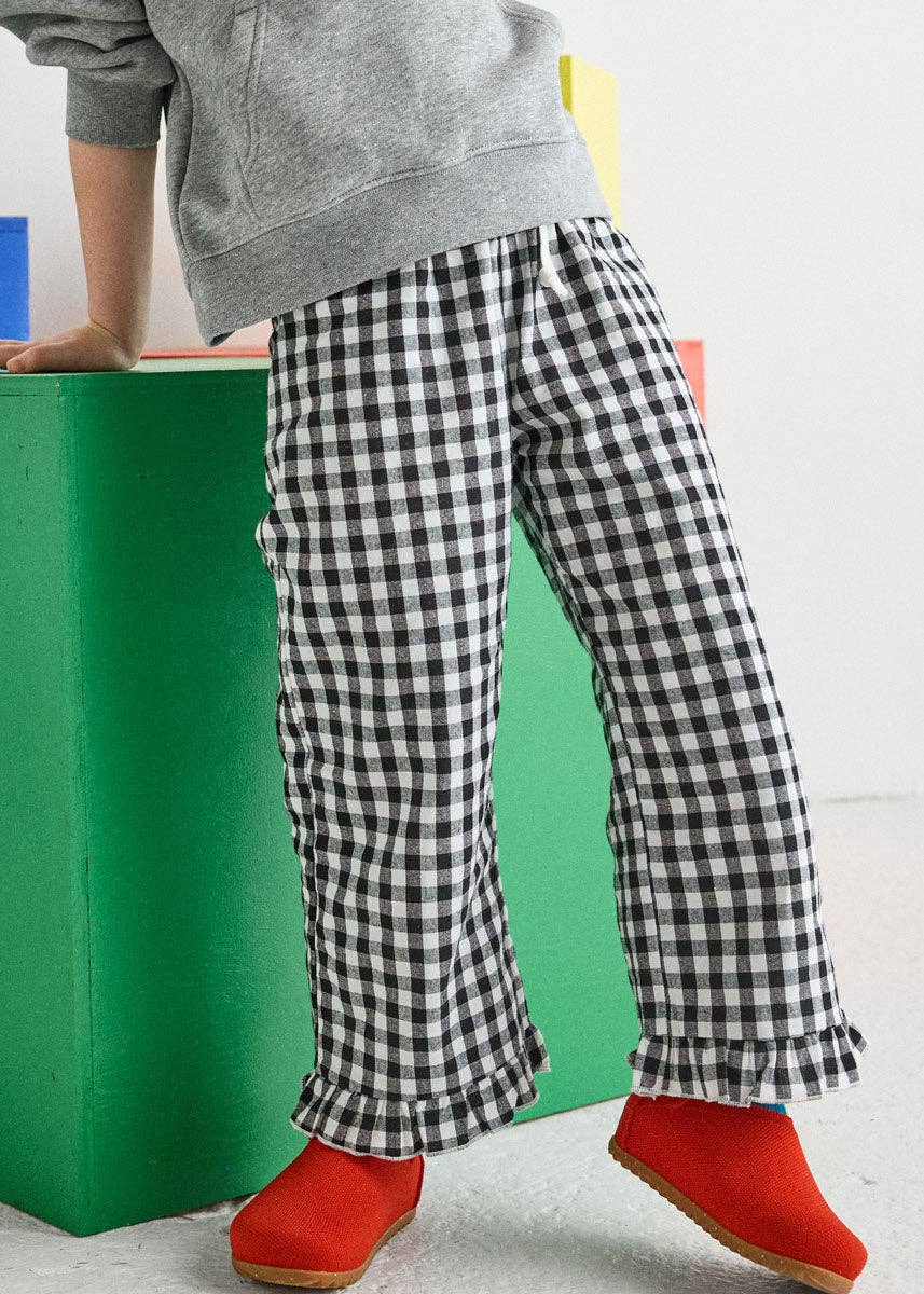 Gingham Ruffle Hem Pant (Black & White)