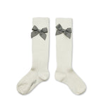 Marinette Ribbed Knee High Sock with Bow (Blanc Neige)